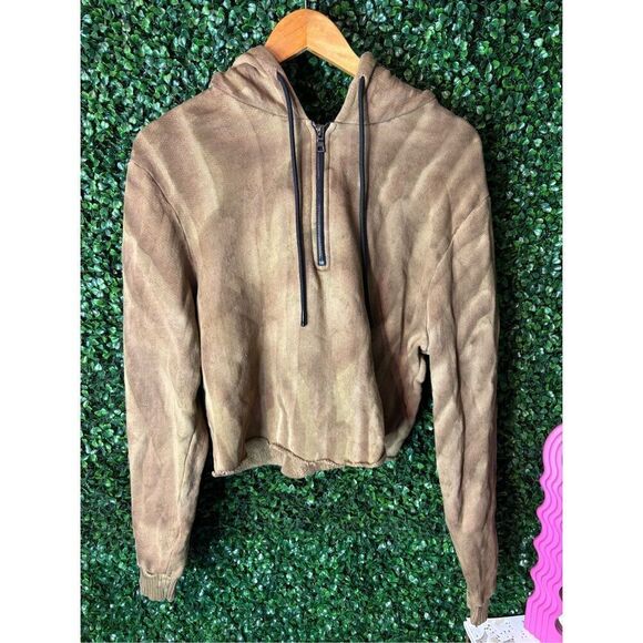 Cotton Citizen Cropped Quarter Zip Jacket Sz Medium Toffee Drip - Picture 1 of 6